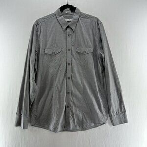 Calvin Klein Slim Fit Button Up Shirt Mens M Stretch Corporate Long Sleeve Gray